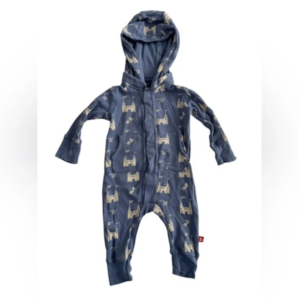 Magnetic Me castles and knights Navy and Cream Hooded Kids Footie